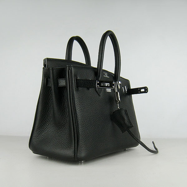 Super A Replica Hermes Togo Leather Birkin 25CM Handbag Black 6068 - Click Image to Close